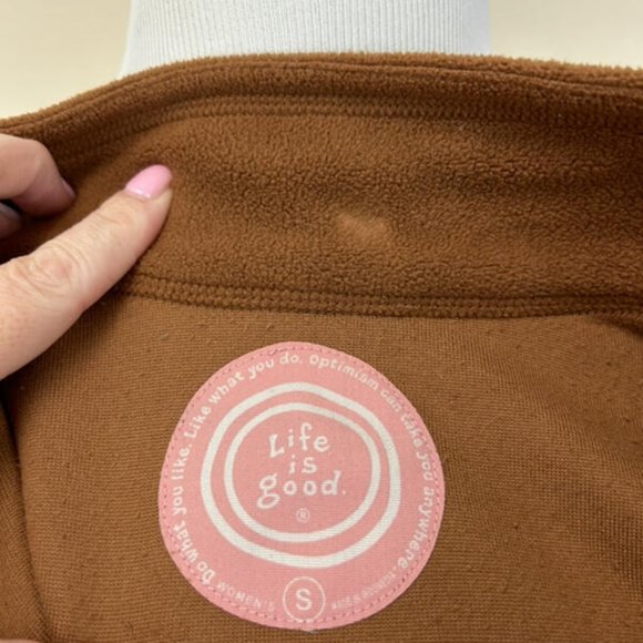 Life Is Good S Rust Tan Fleece 1/4 Zip Mock Neck Pullover Top Flower - Picture 4 of 5